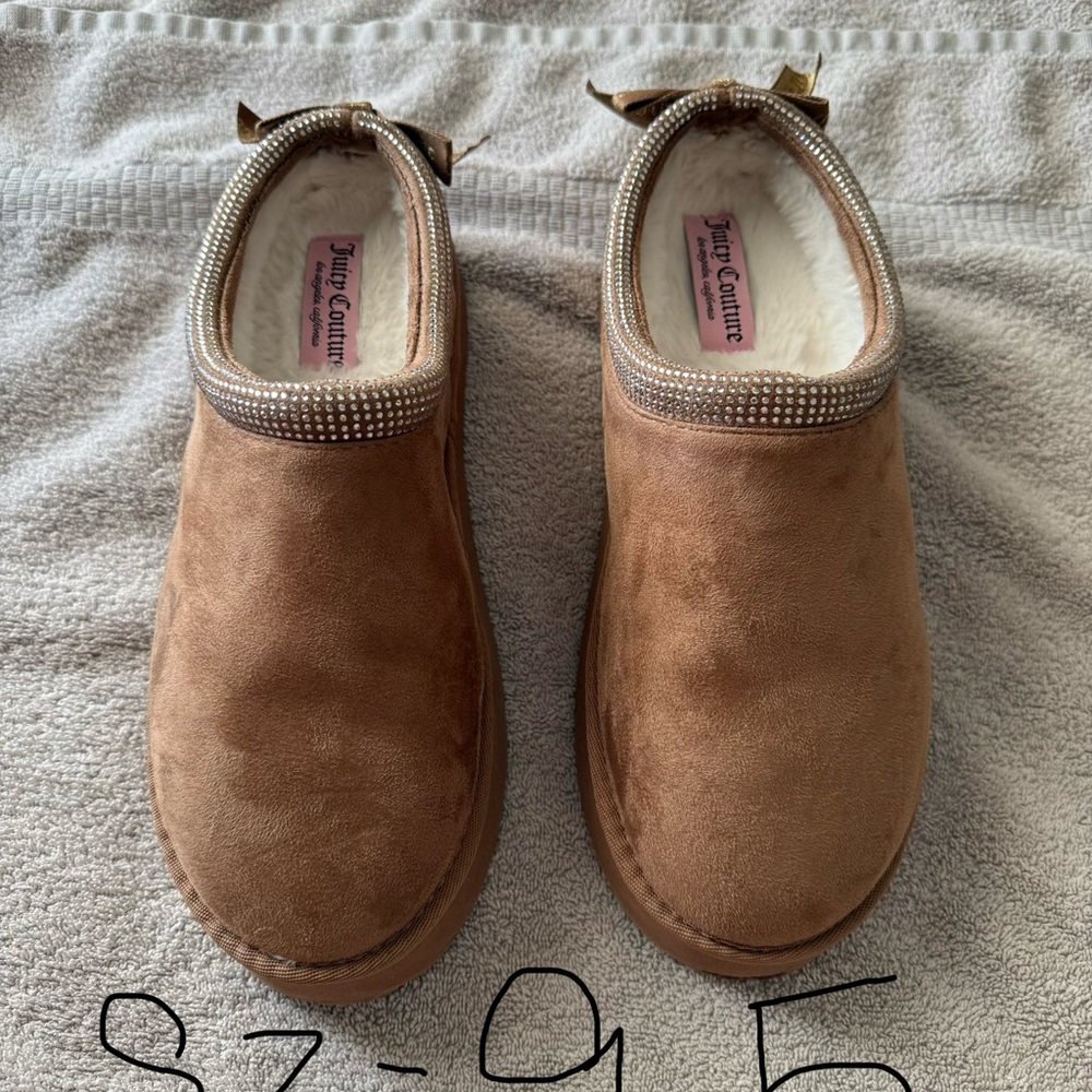 Juicy Couture Tan Slip-On Shoes with Rhinestones